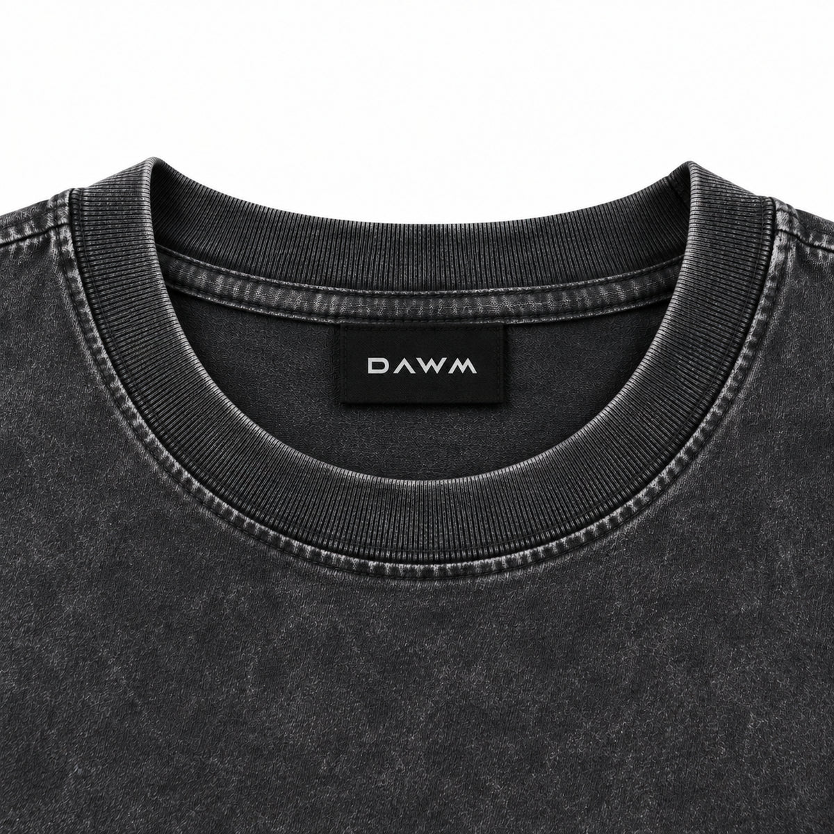 DAWM CODED 01 / MU’MIN 275 GSM oversized tee in Washed Black, detail view one